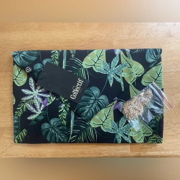 ESTY COLLECTIF BLACK FOREST LEAF PRINT CLUTCH BAG - Picture 2 of 5